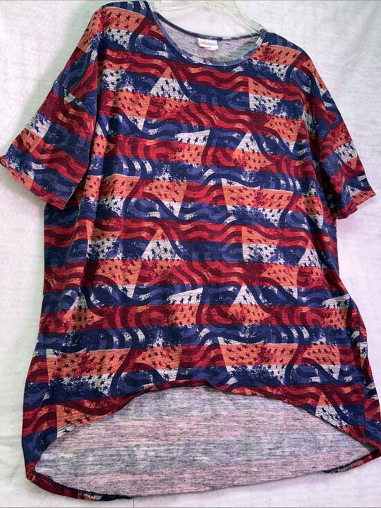 LuLaRoe Tops - LuLaRoe Womens Sz S Irma Tunic Top; Short Sleeve Red White & Blue Hi-lo